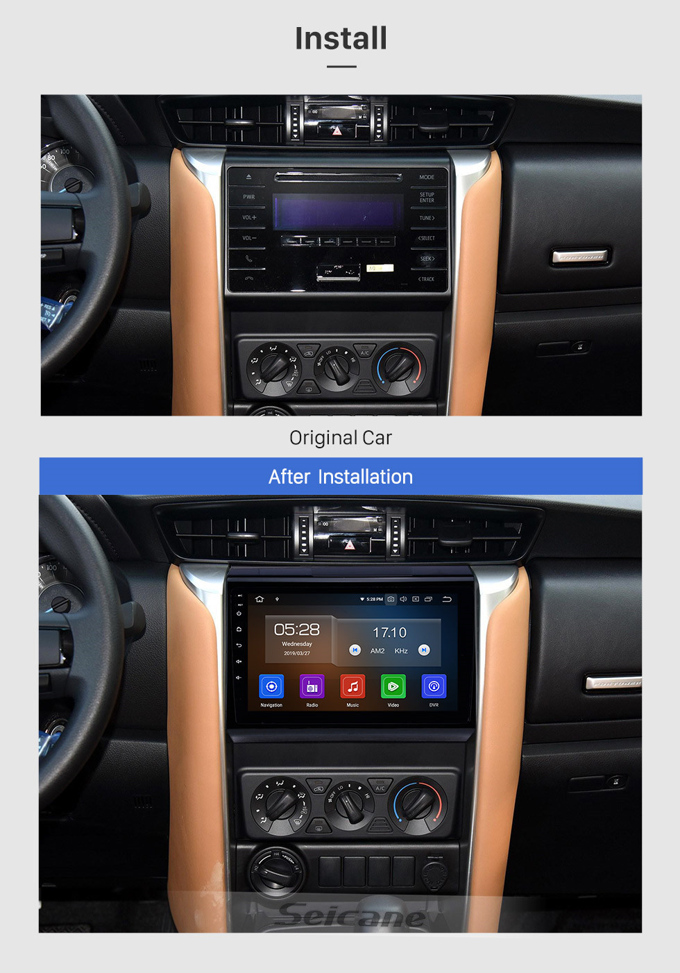 Seicane 9 pouces Android 11.0 HD Écran tactile Auto stéréo GPS Radio Système de navigation GPS Pour 2015-2018 TOYOTA FORTUNER / COVERT Soutien Bluetooth DVR Vedio Carplay 3G / 4G WIFI Commande Au Volant