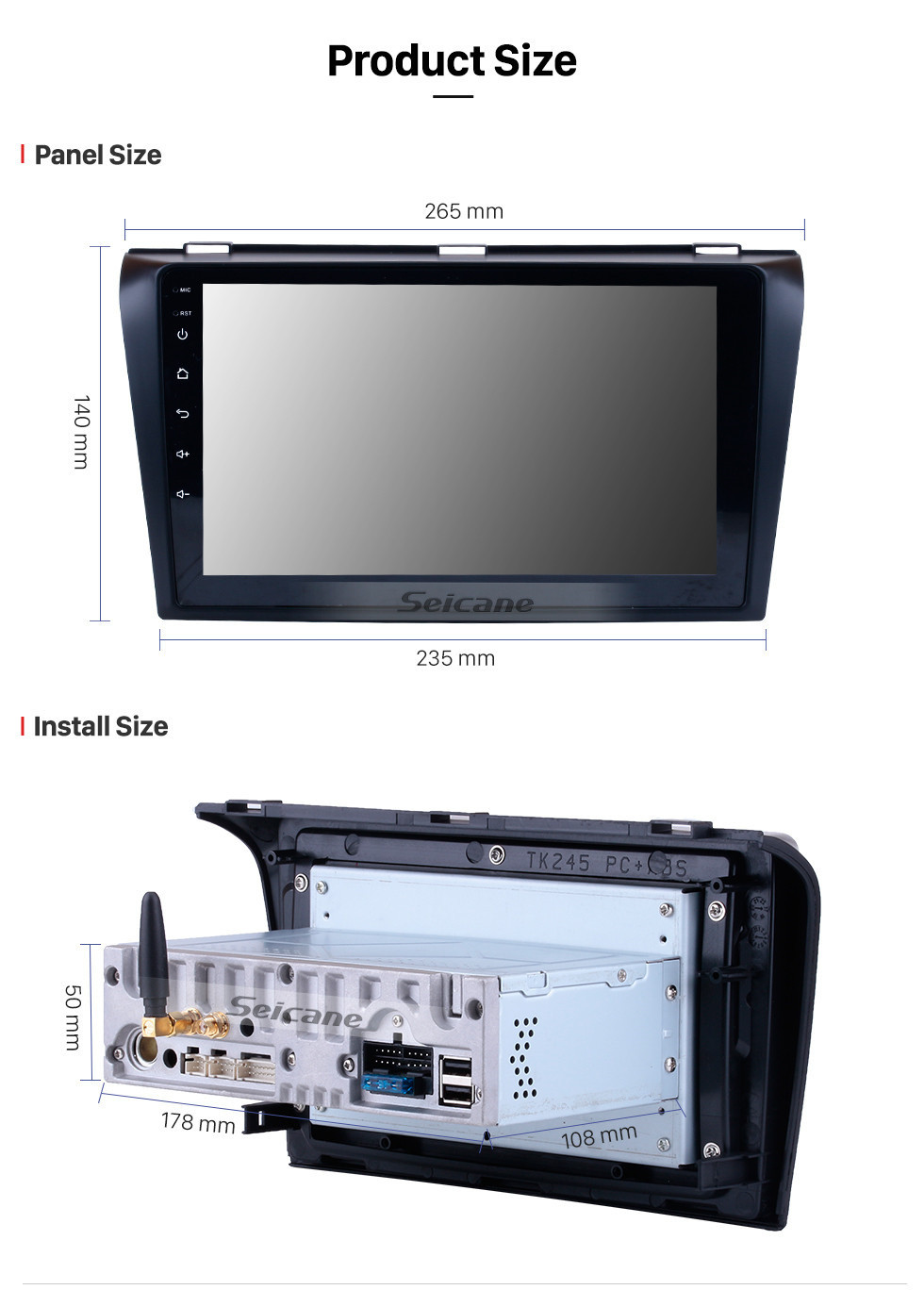 Seicane OEM 2004-2009 Mazda 3 Android 11.0 HD Сенсорный экран 1024 * 600 Сенсорный экран DVD GPS Радио Bluetooth OBD2 DVR Камера заднего вида 1080P Управление рулевым колесом WIFI