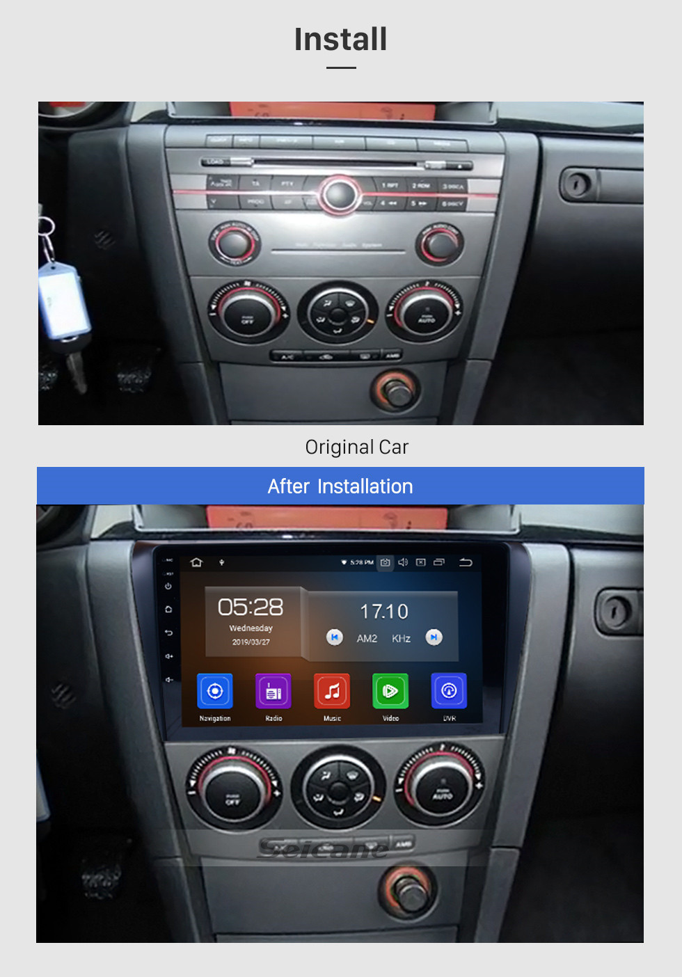 Seicane OEM 2004-2009 Mazda 3 Android 11.0 HD Pantalla táctil 1024 * 600 Pantalla táctil DVD GPS Radio Bluetooth OBD2 DVR Cámara de vista trasera 1080P Control del volante WIFI