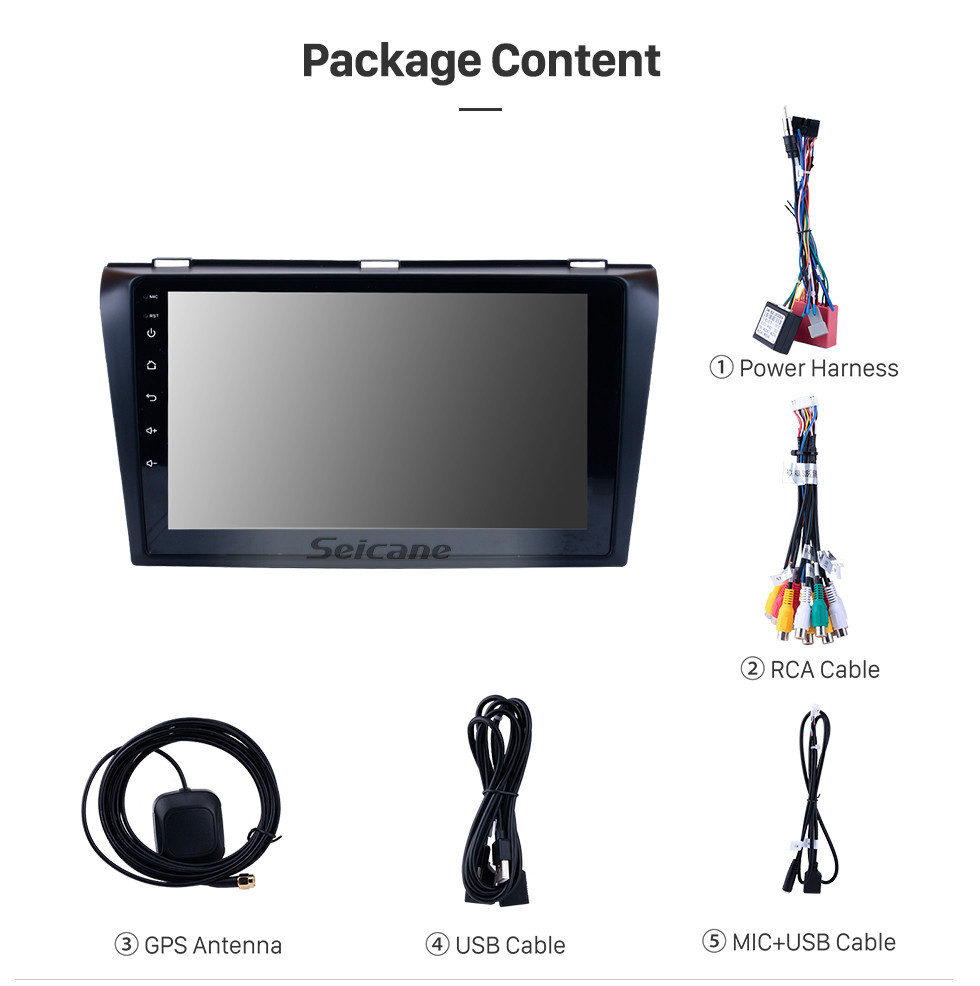 Seicane OEM 2004-2009 Mazda 3 Android 11.0 HD Сенсорный экран 1024 * 600 Сенсорный экран DVD GPS Радио Bluetooth OBD2 DVR Камера заднего вида 1080P Управление рулевым колесом WIFI