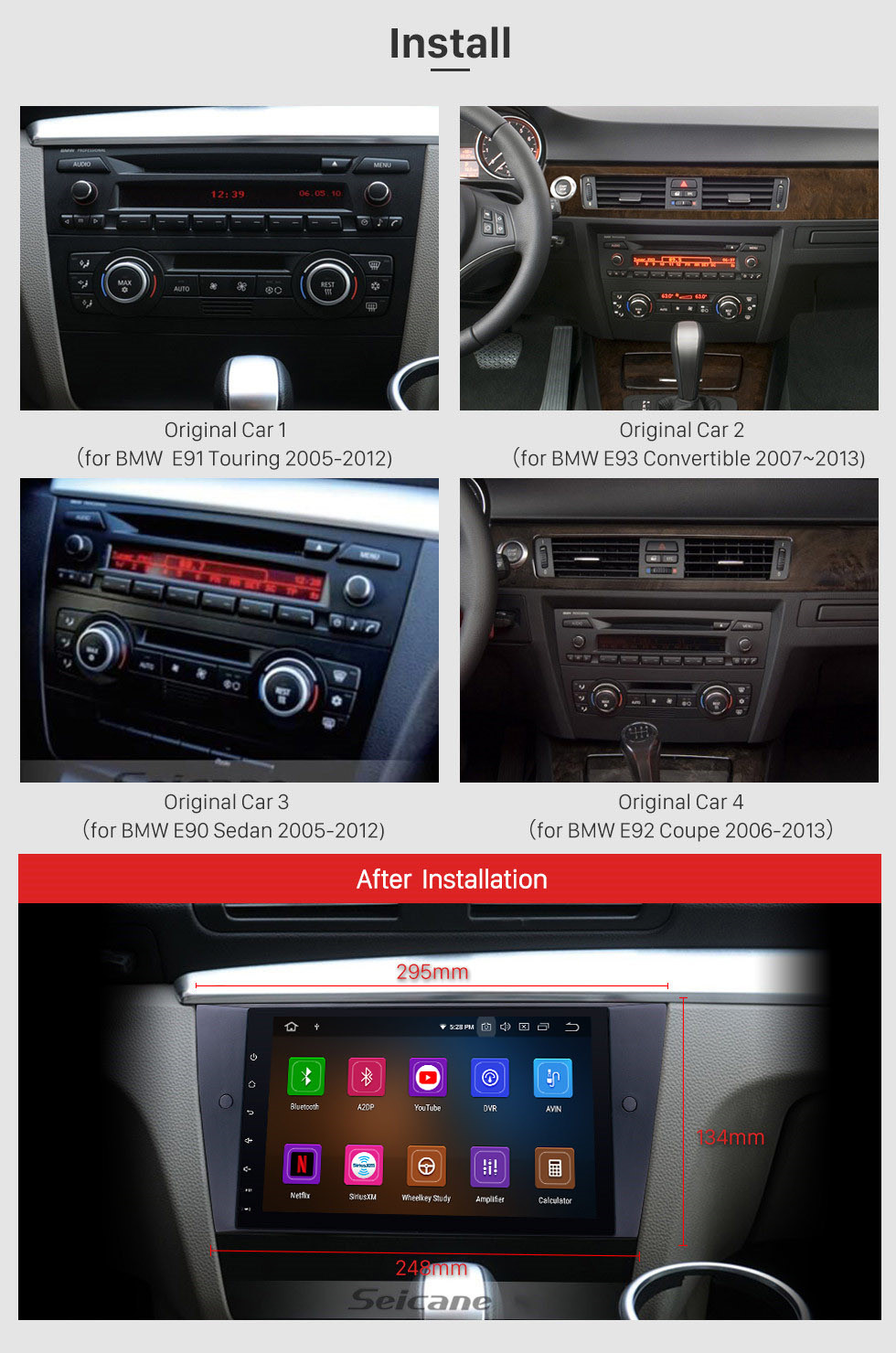 Seicane Todo en uno Android 13.0 / 13.0 Radio con pantalla táctil HD de 9 pulgadas para 2005-2012 BMW Serie 3 E90 E91 E92 E93 316i 318i 320i 320si 323i 325i 328i 330i 335i 335is M3 316d 318d 320d 325d 3530d Sistema de navegación GPS usb tv con bluetooth