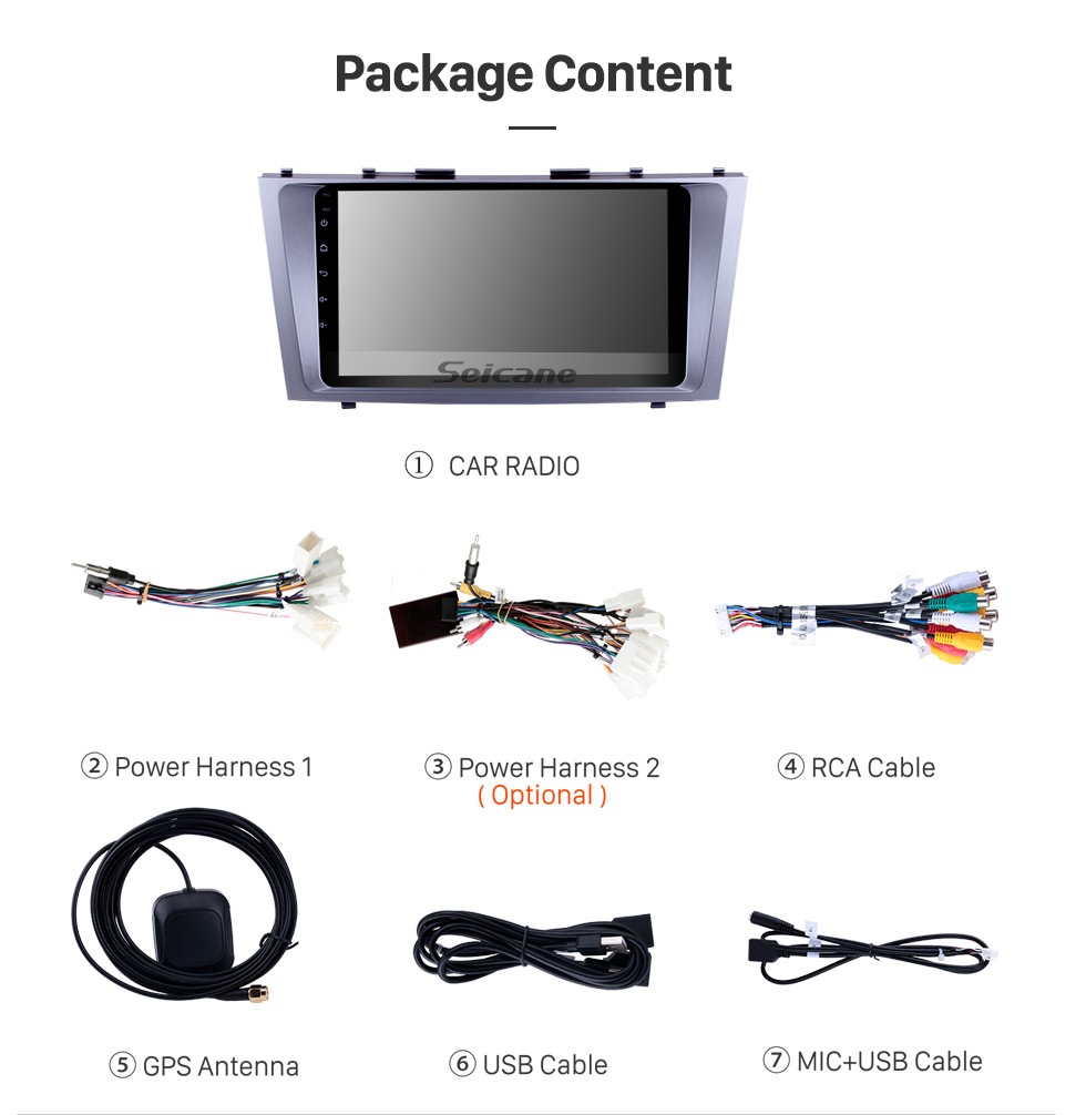 Seicane 2007-2011 Toyota CAMRY OEM 9 Polegada Android 11.0 Rádio com sistema de Navegação GPS Tela de Toque Capacitivo Multimedia Player Suporte 3G WiFi Bluetooth TPMS DVR OBD II AUX encosto de cabeça Monitor de Controle de Vídeo câmera Traseira USB SD