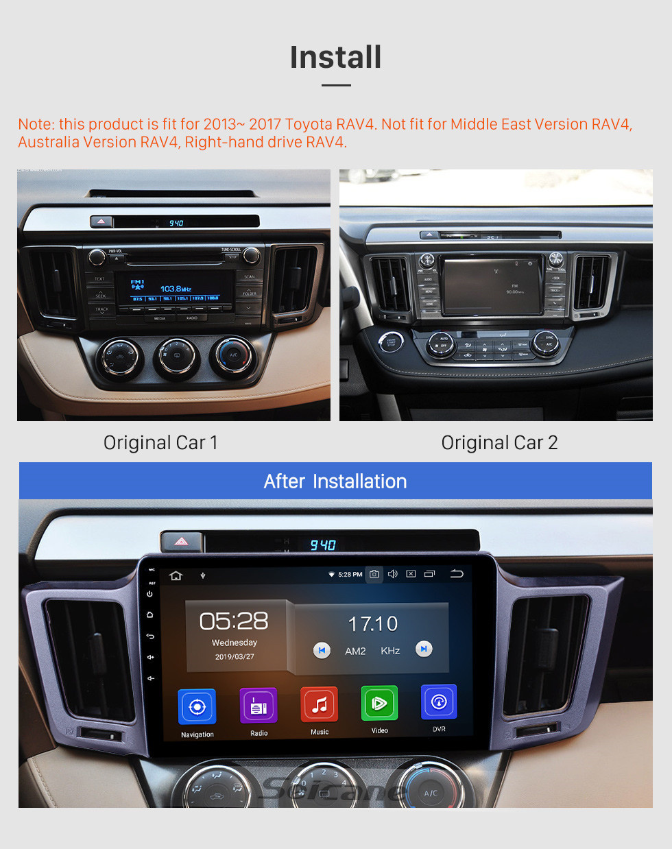 Seicane 10.1 inch Android 12.0 Radio for 2013-2016 Toyota RAV4 LHD with GPS Navigation HD Touchscreen Bluetooth Carplay support Rearview camera DAB+