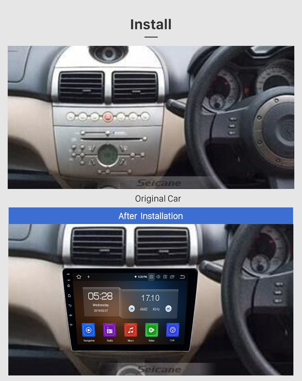 Seicane 2006-2010 Proton GenⅡ Android 13.0 Radio de navigation GPS 9 pouces Écran tactile Bluetooth HD Prise en charge de la musique Carplay USB TPMS DAB + Lien miroir vidéo 1080P