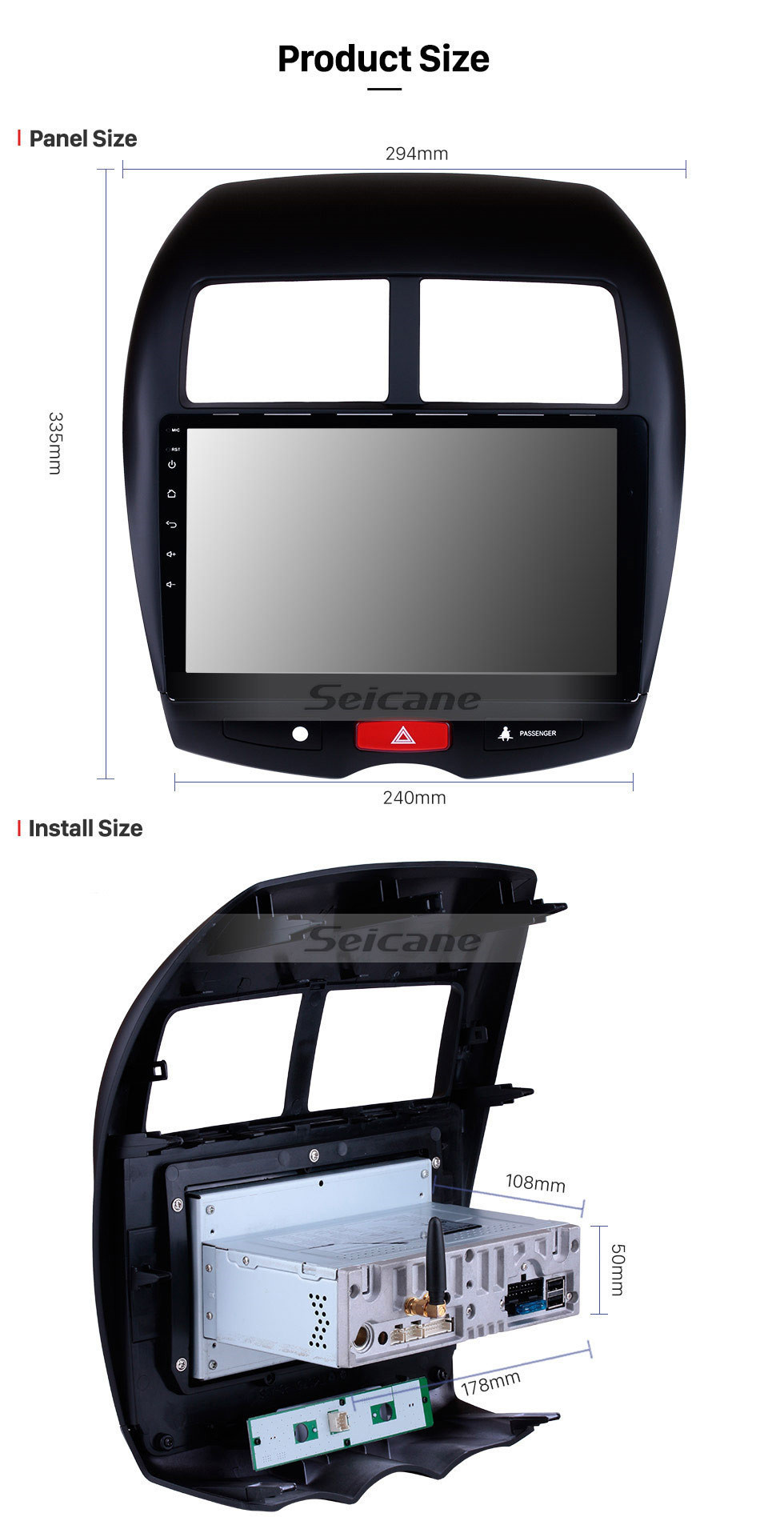 Seicane Android 11.0 GPS Rádio 10.1 Polegada HD Unidade de Tela Sensível Ao Toque Para 2010-2015 Mitsubishi ASX Peugeot 4008 Sistema de Navegação GPS Bluetooth Phone WIFI Suporte Espelho Link DVR Controle de Volante