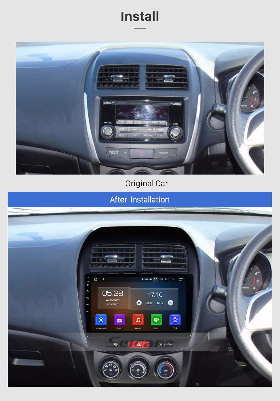 Seicane Android 9,0 GPS Radio 10,1 Zoll HD Touchscreen Head Unit Für 2010-2015 Mitsubishi ASX Peugeot 4008 GPS Navigationssystem Bluetooth Telefon WIFI Unterstützung Spiegel Link DVR Lenkradsteuerung