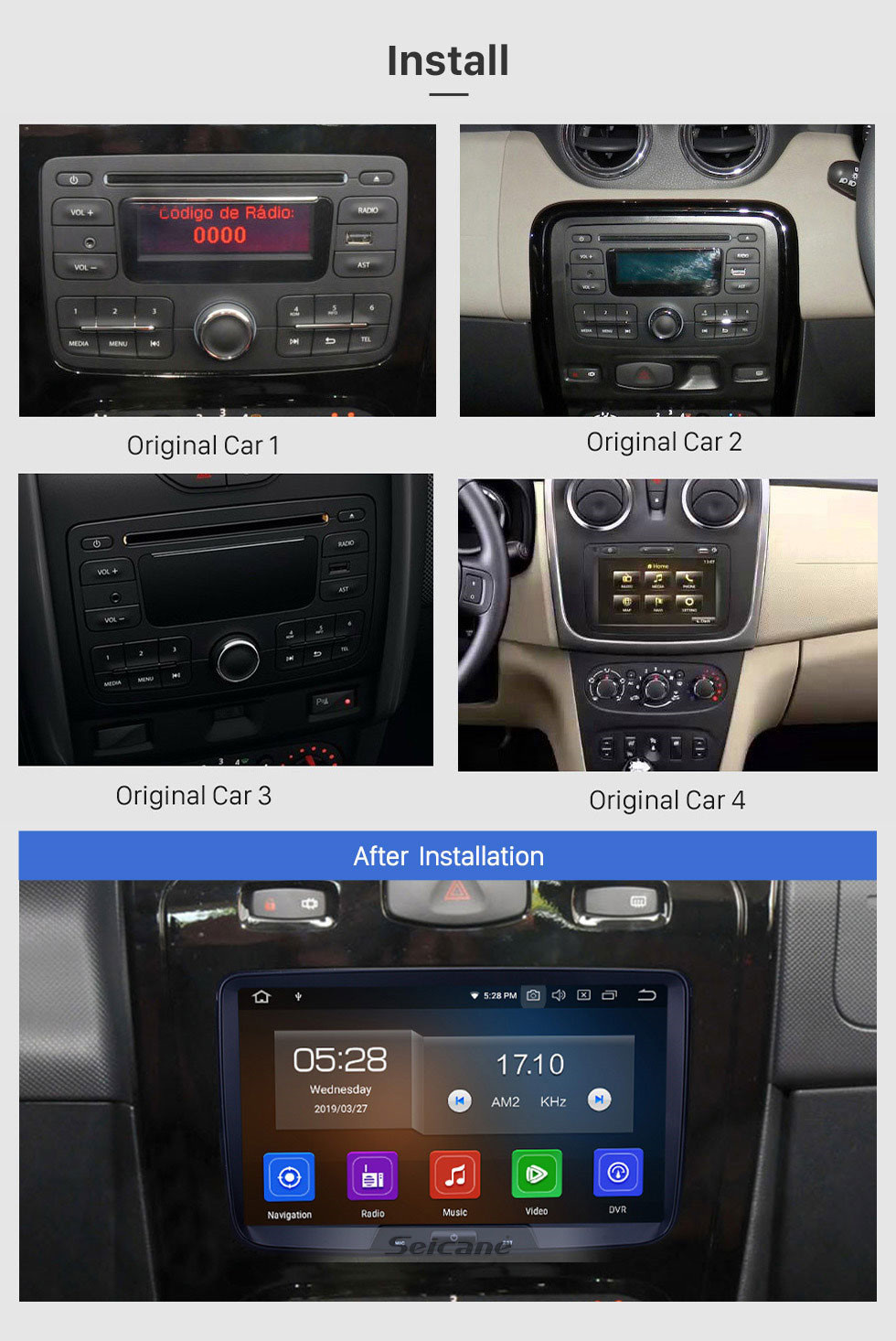 Seicane Android 11.0 OEM Замена In-Dash радио MP5-плеер для Renault Duster Встроенный GPS POP DVD Bluetooth Поддержка HD TV DVR Резервная камера