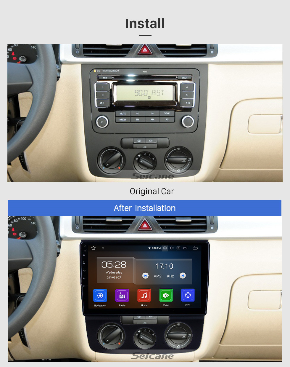 Seicane HD Touchscreen 10.1 inch Android 11.0 for 2011 VW Volkswagen Bora Manual A/C Radio GPS Navigation System Bluetooth Carplay support Backup camera