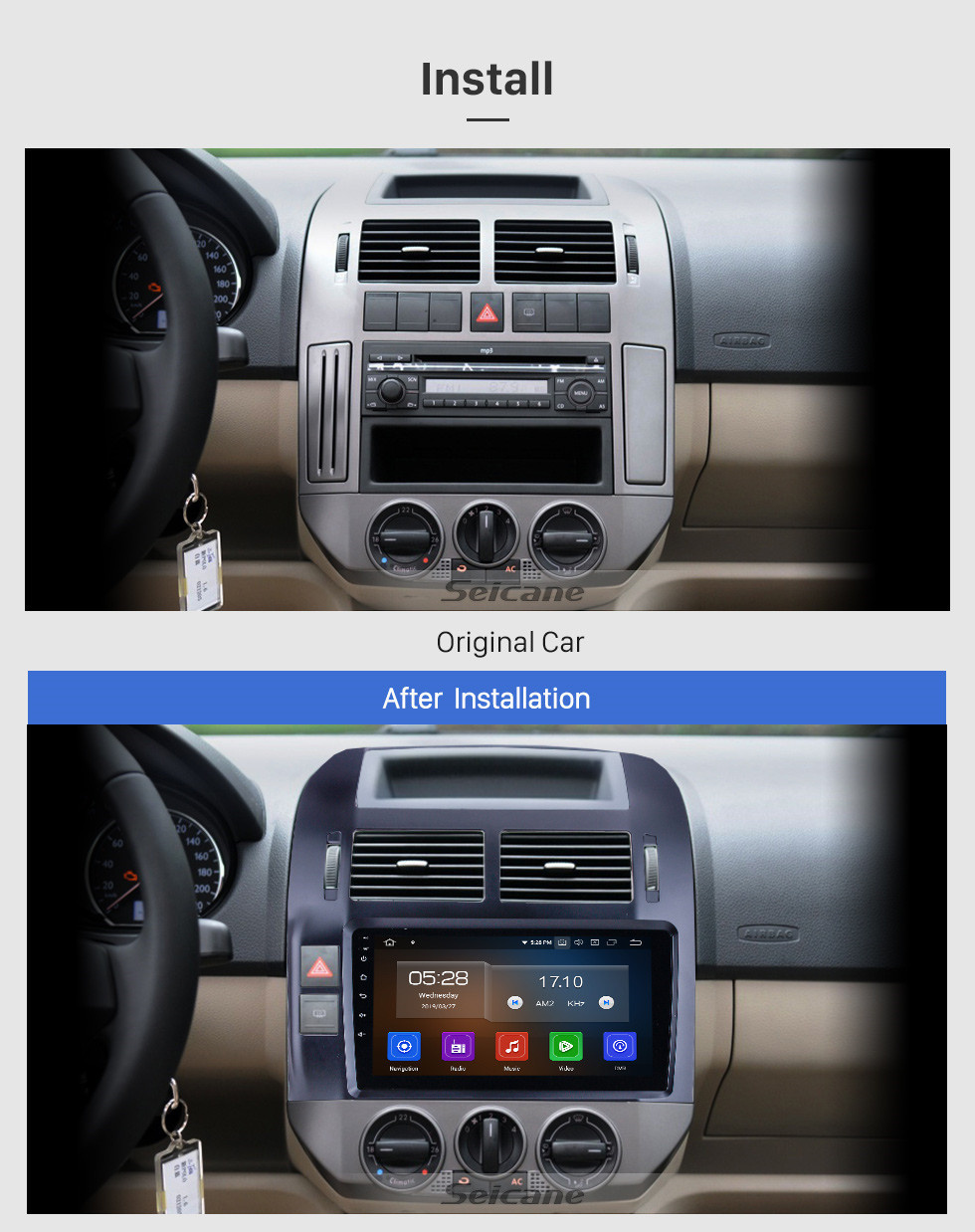 Seicane 9 pouces Pour 2004 2005 2006-2011 VW Volkswagen Polo Radio Android 11.0 Système de navigation GPS Bluetooth HD Écran tactile Carplay support OBD2