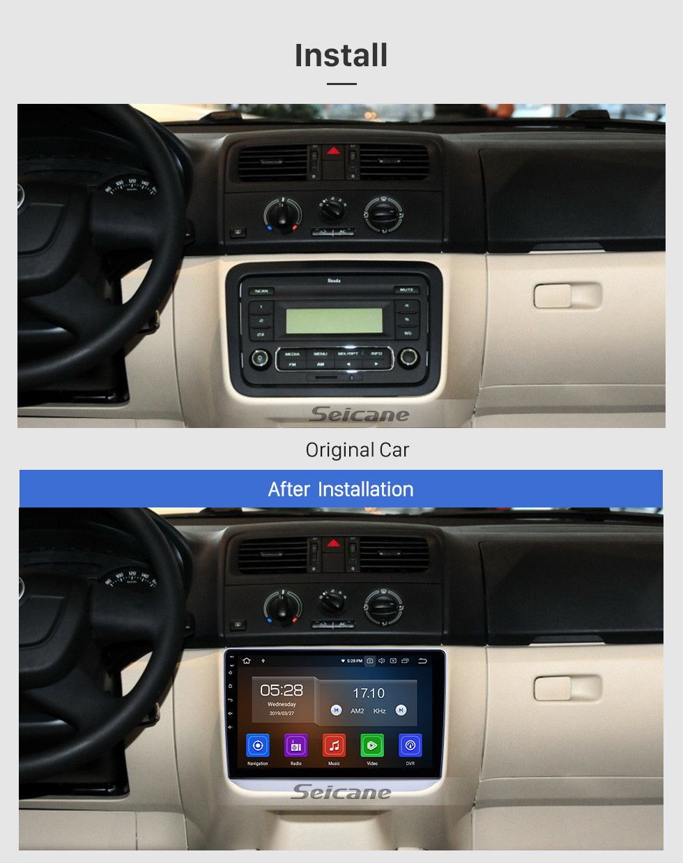 Seicane Android 13.0 para 2008 2009 2010-2014 Skoda Fabia Radio 10,1 polegadas Sistema de navegação GPS Bluetooth HD Touchscreen Carplay suporte DVR