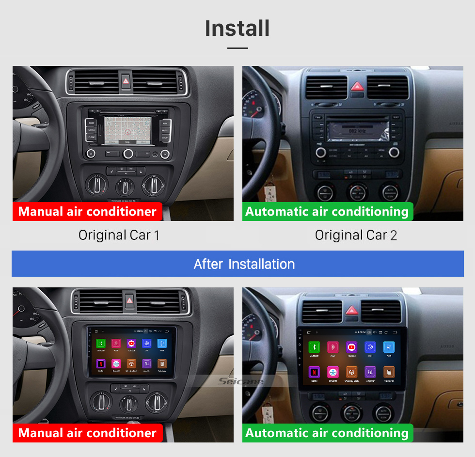 Seicane Für 2011 VW Volkswagen Sagitar Radio 10,1 Zoll Android 9.0 HD Touchscreen Bluetooth mit GPS-Navigationssystem Carplay-Unterstützung 1080P