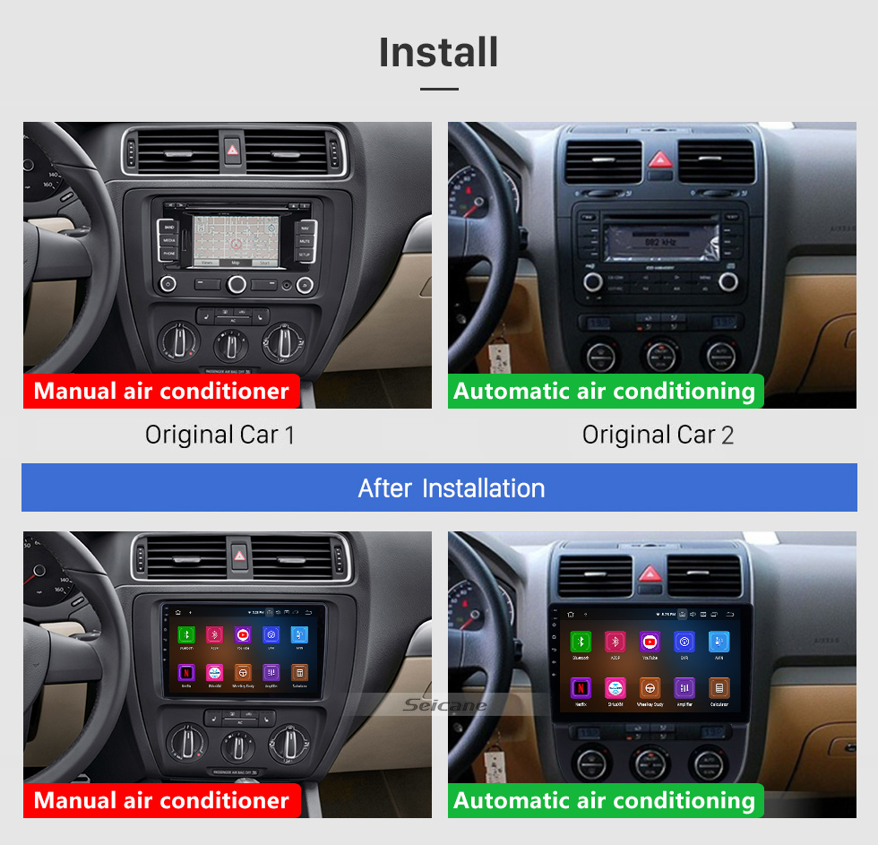 Seicane Para 2011 VW Volkswagen Sagitar Radio 10.1 pulgadas Android 9.0 HD Pantalla táctil Bluetooth con sistema de navegación GPS Soporte Carplay 1080P