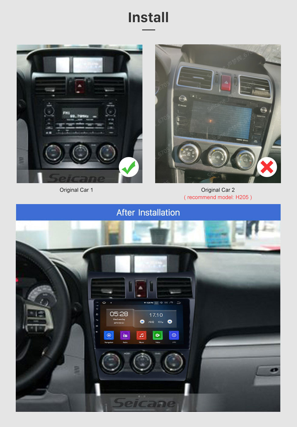 Seicane Écran tactile HD 2014 2015 2016 Subaru Forester Android 13.0 Radio de navigation GPS 9 pouces Bluetooth USB Carplay WIFI Musique Prise en charge AUX TPMS SWC OBD2 TV numérique