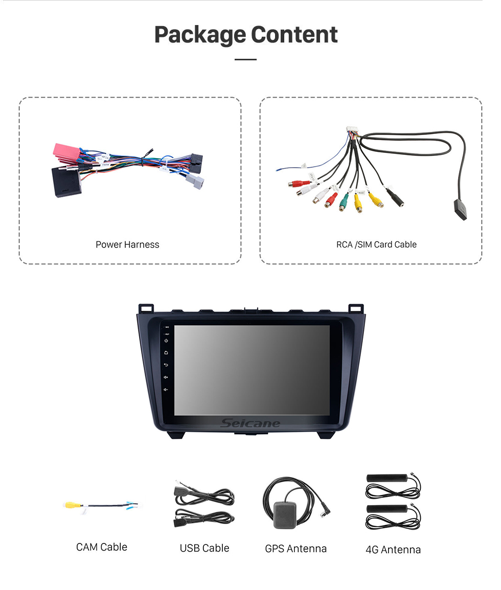 Seicane 10,1 polegadas para 2008-2015 Mazda 6 Rui wing Android 11.0 Sistema de navegação GPS por rádio com link de espelho Bluetooth com tela sensível ao toque completo 1024 * 600 TPMS OBD2 DVR Câmera retrovisor TV carplay