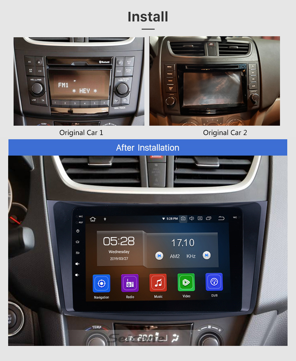 Seicane Android 13.0 Rádio Sistema de navegação GPS para 2011 2012 2013 Suzuki Swift Ertiga com link de espelho Touch Screen DVR Câmera de backup TV USB SD WIFI Controle de volante CPU de 8 núcleos HD 1080P Vídeo OBD2 Bluetooth