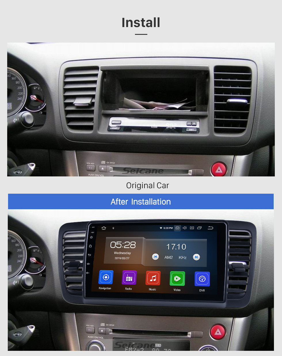 Seicane Écran tactile HD 9 pouces pour 2004 2005 2006-2009 Subaru Legacy / Liberty Radio Android 13.0 Système de navigation GPS Bluetooth Carplay support DSP TPMS