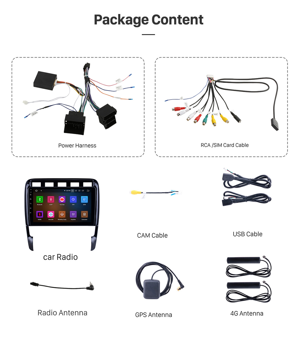 Seicane Porsche Cayenne 2003-2011 Écran tactile HD de 9 pouces Android 13.0 Radio Système de navigation GPS WiFi Bluetooth Musique Lien miroir OBD2 Vidéo 1080P