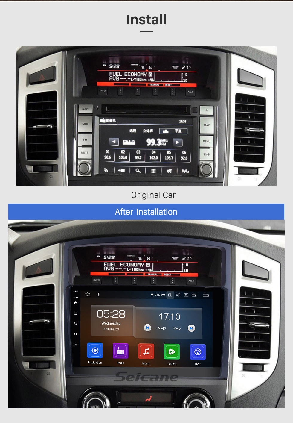 Seicane 9 pulgadas Android 11.0 HD Pantalla táctil Radio Sistema de navegación GPS para 2006-2017 MITSUBISHI PAJERO V97 / V93 Soporte Bluetooth USB 3G / 4G WIFI OBD2 Cámara de espejo retrovisor