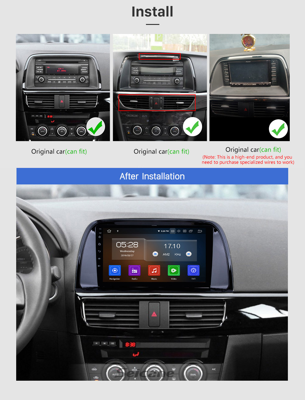 Seicane 2012-2015 Mazda CX-5 Сенсорный экран Android 12.0 Система GPS-навигации с WIFI 4G Bluetooth Поддержка музыки Резервная камера Управление рулевым колесом