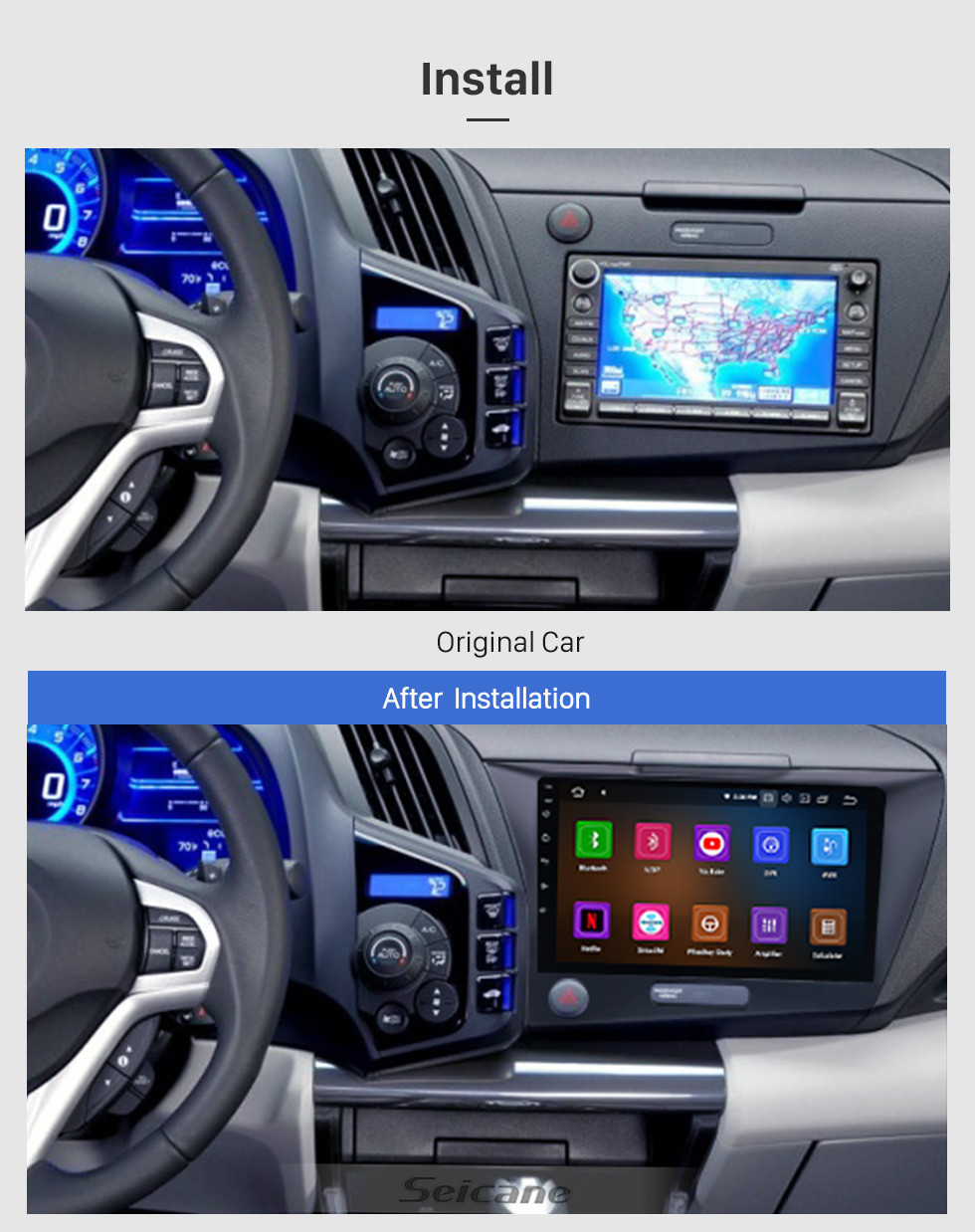 Seicane OEM Android 13.0 para 2010 Honda CRZ LHD Rádio 9 polegadas HD Touchscreen com Bluetooth GPS Sistema de Navegação Suporte Carplay DSP