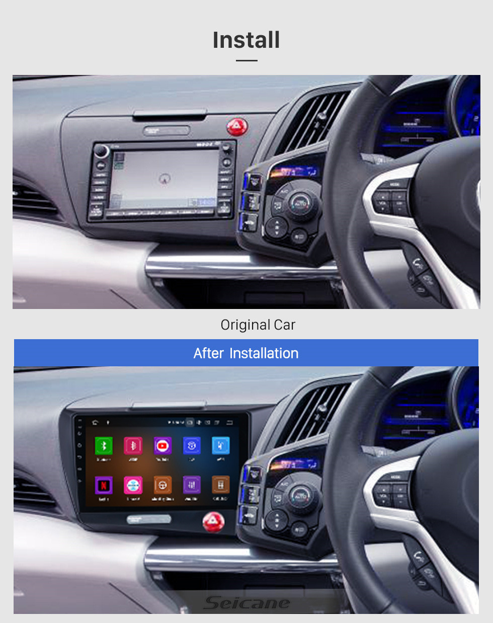 Seicane Android 12.0 для 2010 Honda CRZ RHD Radio 9-дюймовая система GPS-навигации с сенсорным экраном Bluetooth HD Поддержка Carplay SWC