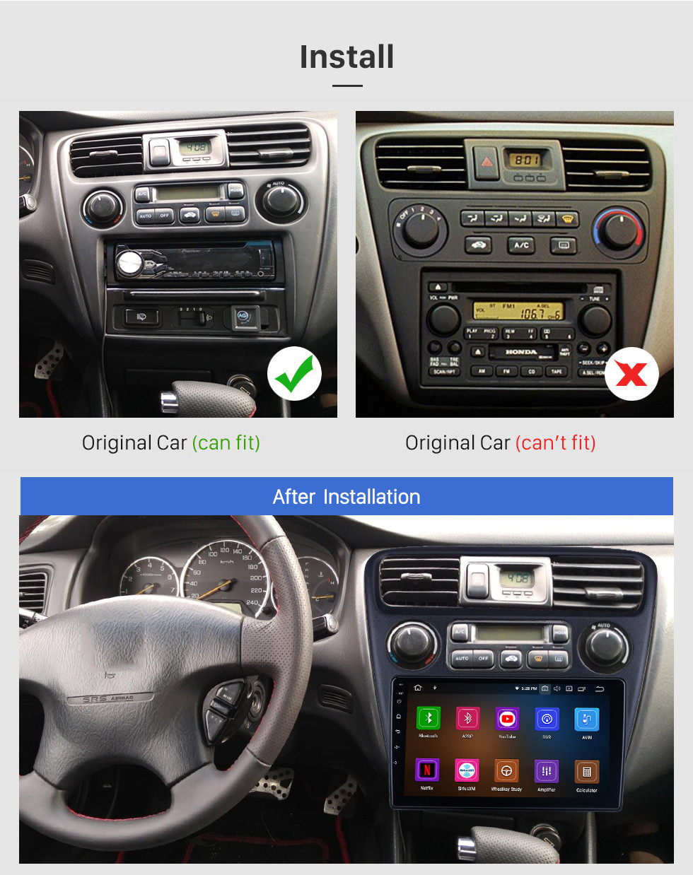 Seicane HD Touchscreen 9 polegadas Android 11.0 para 2001 Honda Accord Radio Sistema de Navegação GPS Bluetooth Carplay suporte DSP TPMS TV Digital