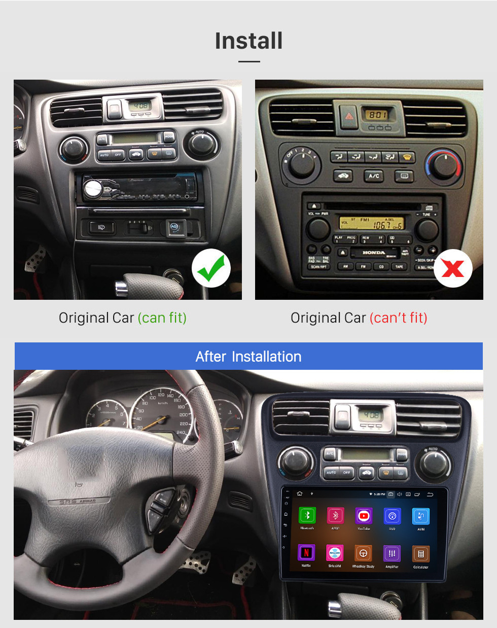 Seicane Écran tactile HD 9 pouces Android 11.0 pour 2001 Honda Accord Radio Système de navigation GPS Bluetooth Support Carplay DSP TPMS TV numérique