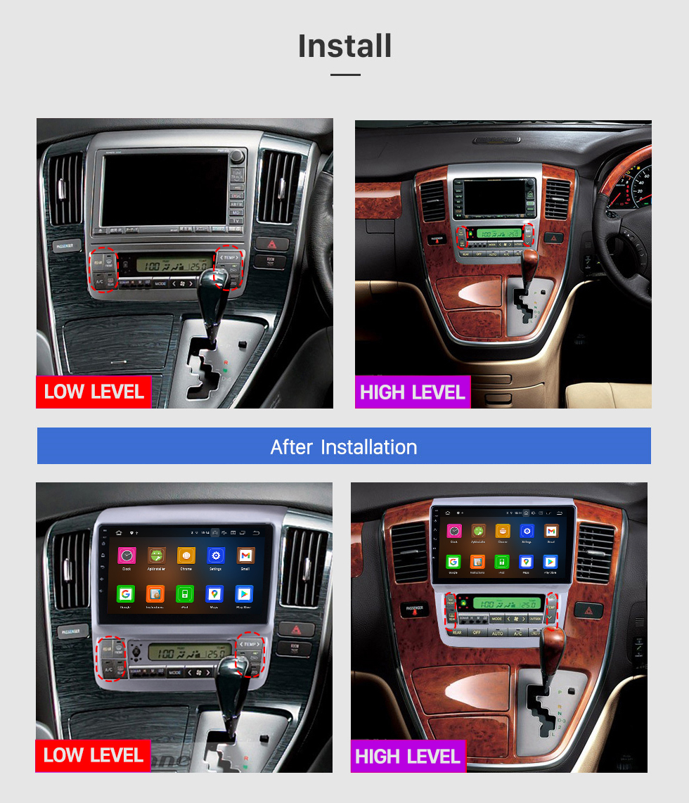 Seicane Android 13.0 Para 2003-2007 Toyota Alphard Versão Baixa Rádio RHD 9 polegadas Sistema de Navegação GPS com Bluetooth HD Touchscreen Suporte para DSP