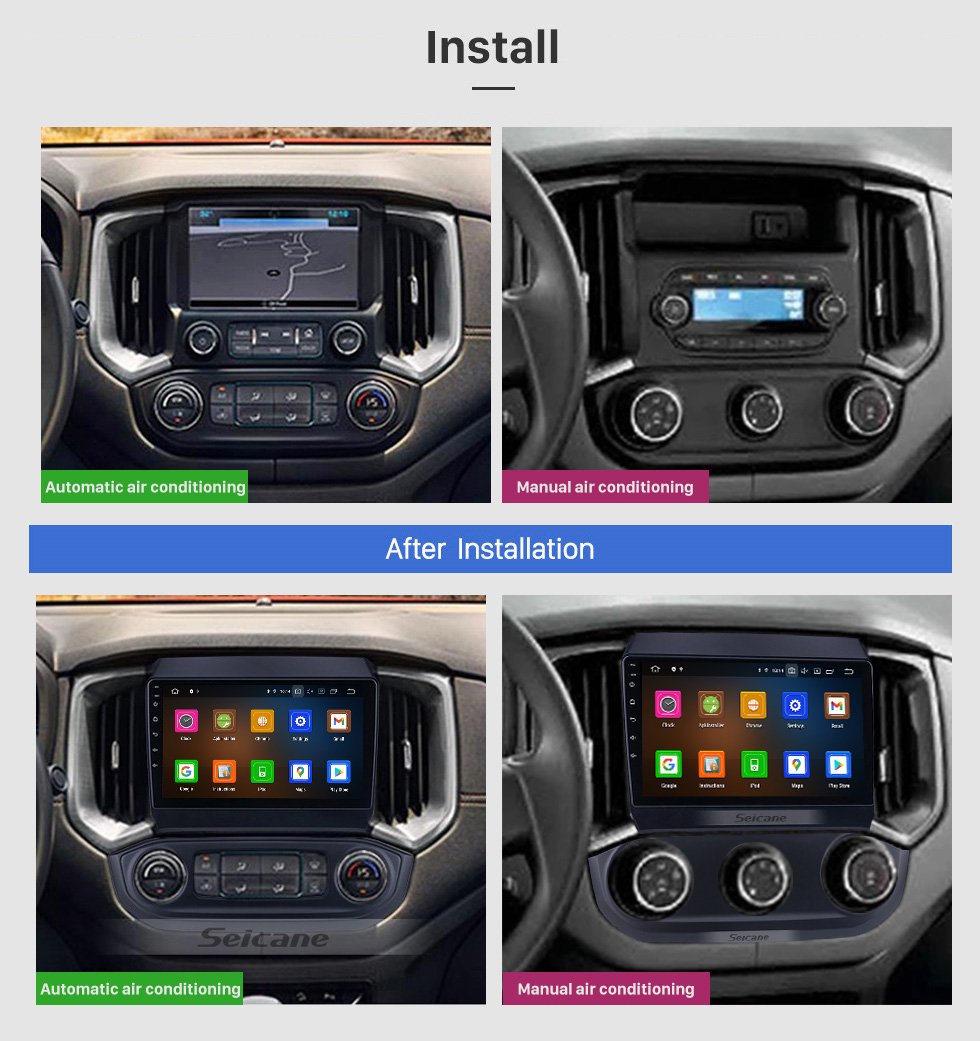 Seicane OEM Android 13.0 for 2017-2020 Chevy Chevrolet TrailBlazer S10 Colorado Isuzu D-MAX Dmax MU-X MANUAL/AUTO AC Radio with Bluetooth 9 inch HD Touchscreen GPS Navigation System Carplay support DSP