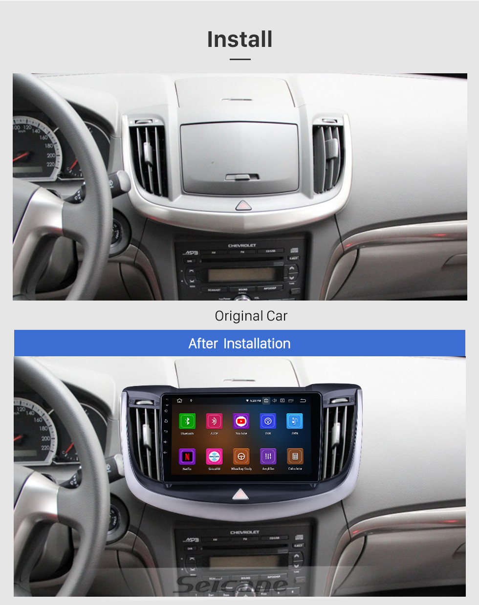 Seicane Android 11.0 Für 2013 2014-2017 Chevy Chevrolet Epica Radio 9-Zoll-GPS-Navigationssystem mit Bluetooth HD Touchscreen Carplay-Unterstützung SWC