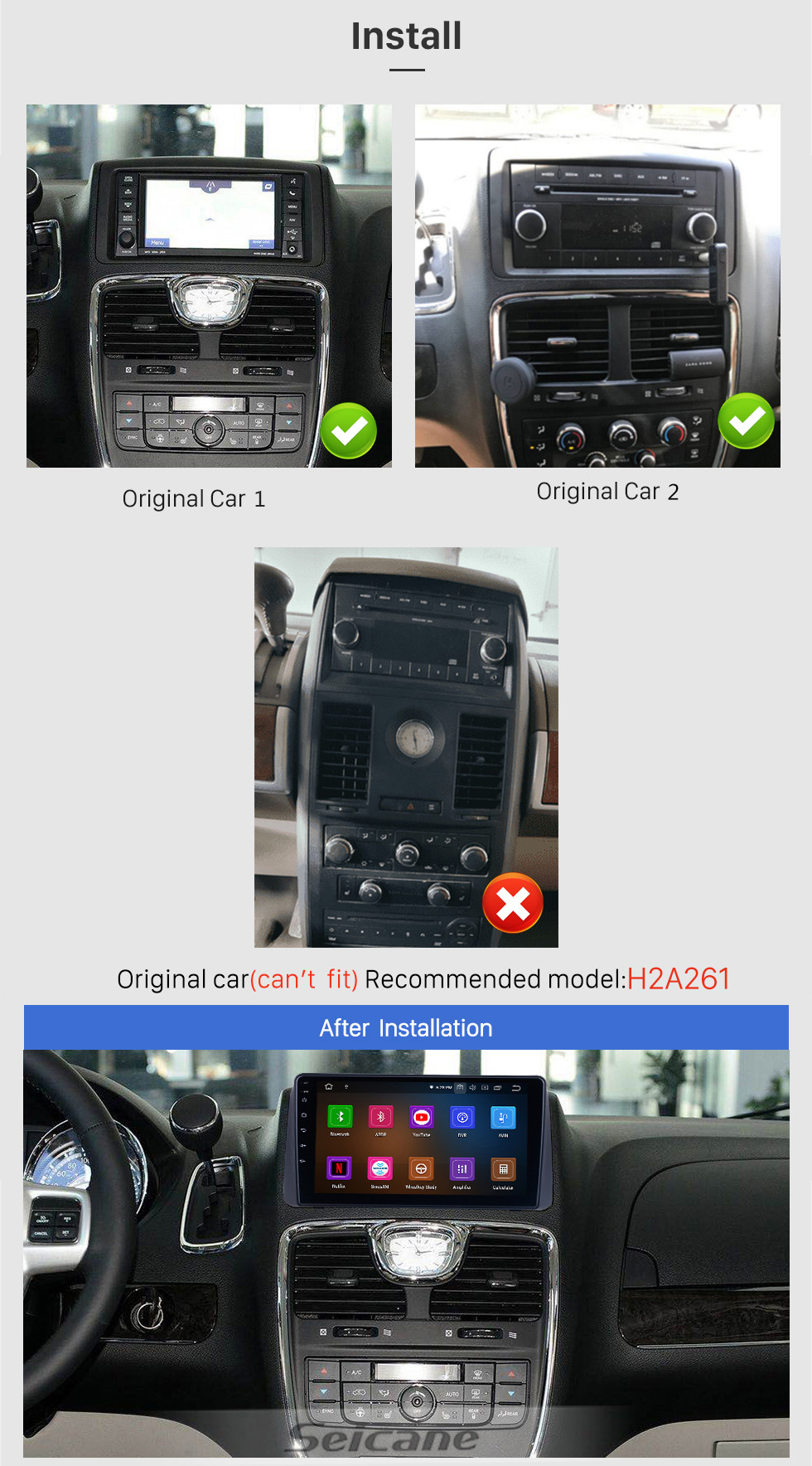 Seicane Radio Android 13.0 de 9 pouces pour Dodge Grand Caravan 2008-2020 Chrysler Town &amp;amp; Country 2012-2016 Chrysler Grand Voyager 5 2011-2015 Système de navigation GPS à écran tactile Bluetooth Carplay