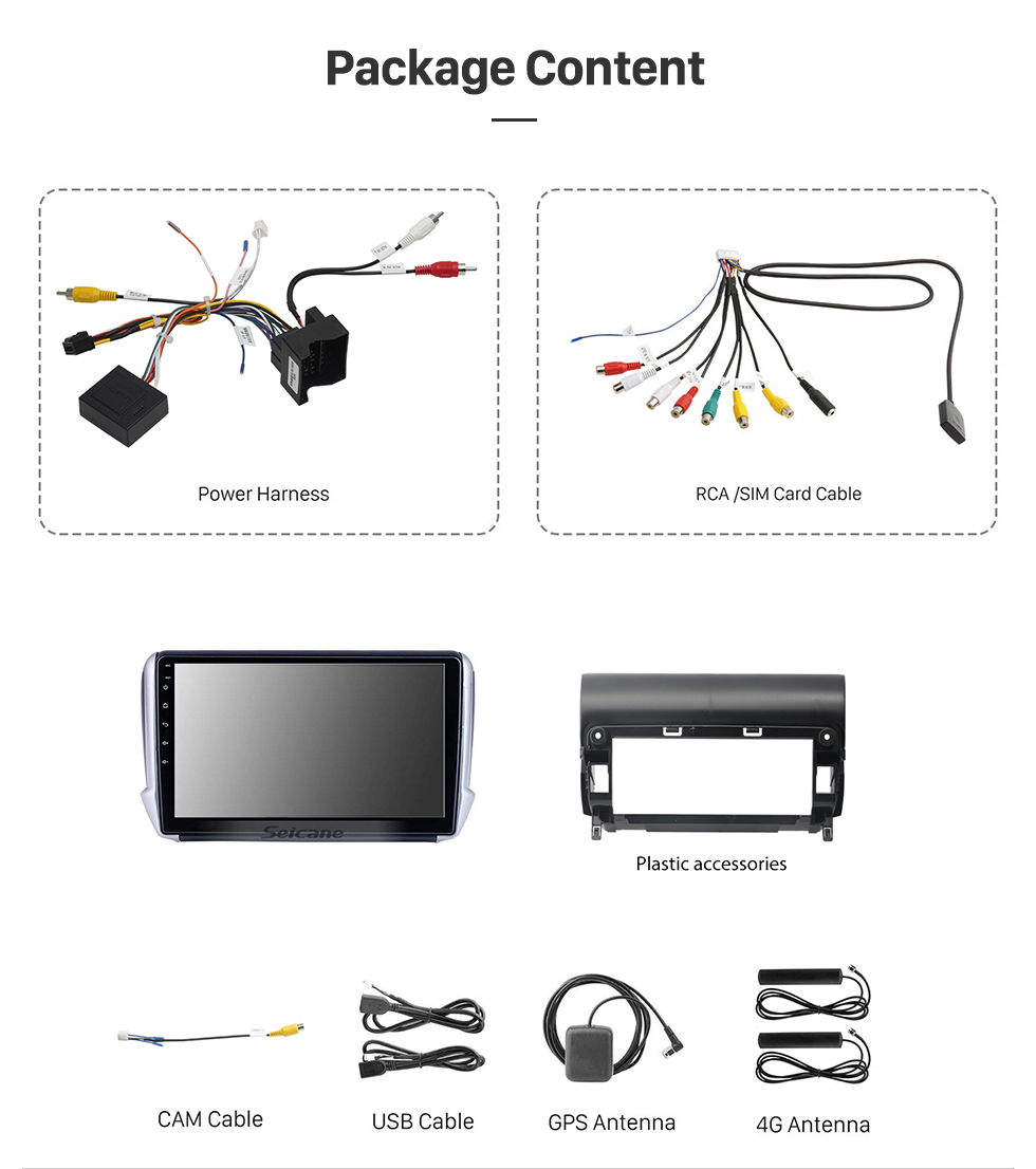 Seicane Pour 2014 Peugeot 2008 Radio Android 11.0 HD Écran tactile 10,1 pouces avec AUX Bluetooth Système de navigation GPS Support Carplay 1080P Vidéo