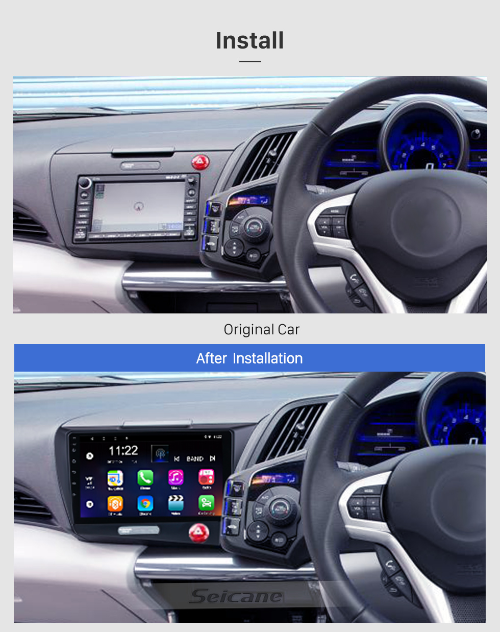Seicane OEM 9 pulgadas Android 12.0 para 2010 Honda CRZ RHD Radio con Bluetooth HD Pantalla táctil Sistema de navegación GPS compatible con Carplay TPMS