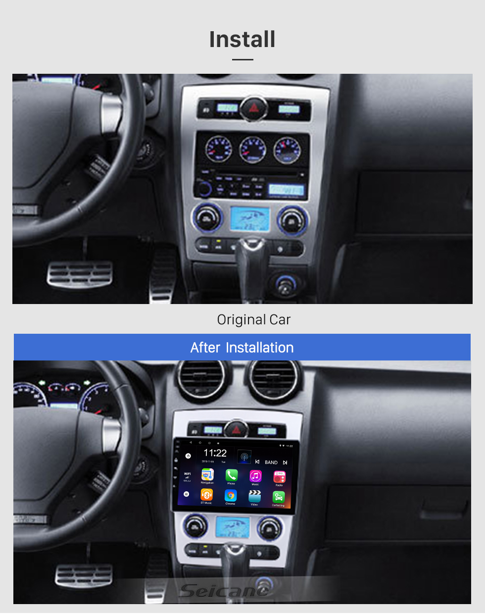 Seicane Android 10.0 HD Touchscreen 9 pouces pour 2004 2005 2006 Hyundai Rohens Coupe Radio Système de navigation GPS avec support Bluetooth Carplay