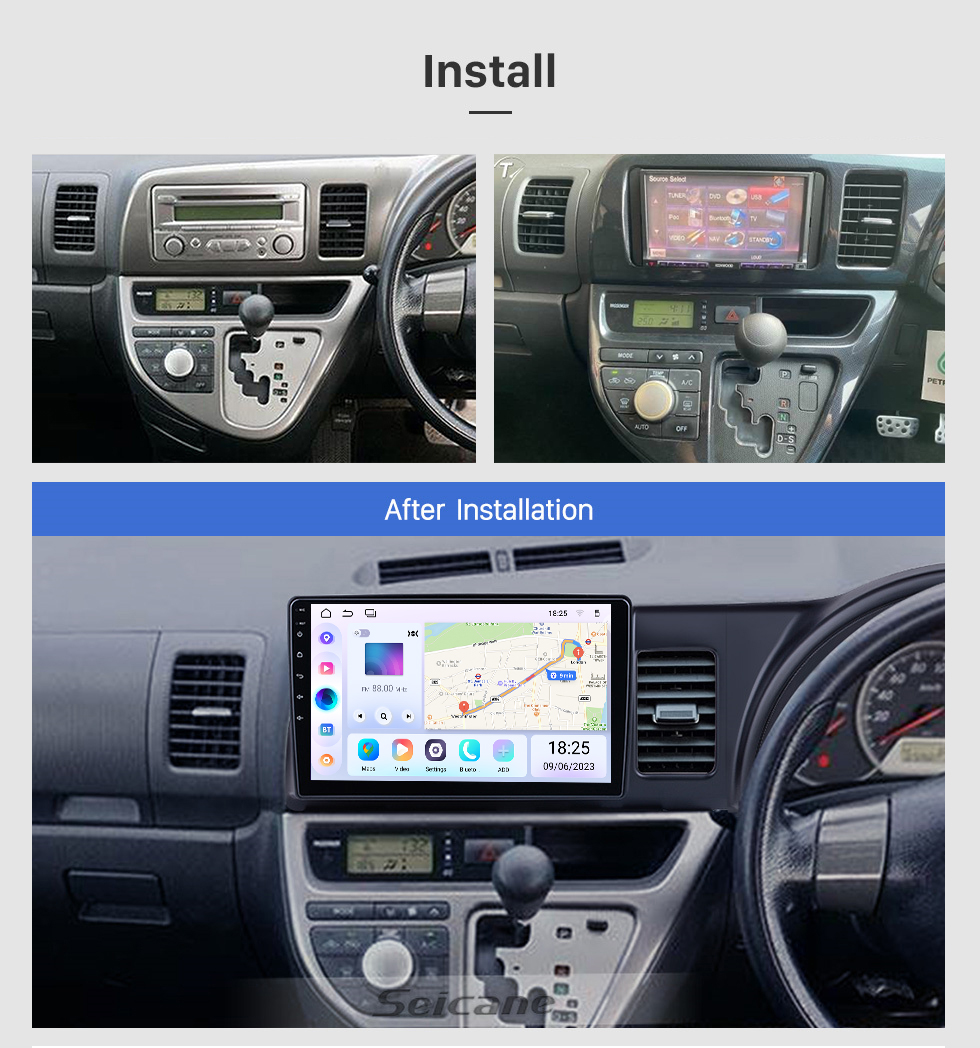 Seicane 10.1 pulgadas Android 13.0 para 2006 Toyota Wish Radio Sistema de navegación GPS con pantalla táctil HD Soporte Bluetooth Carplay OBD2