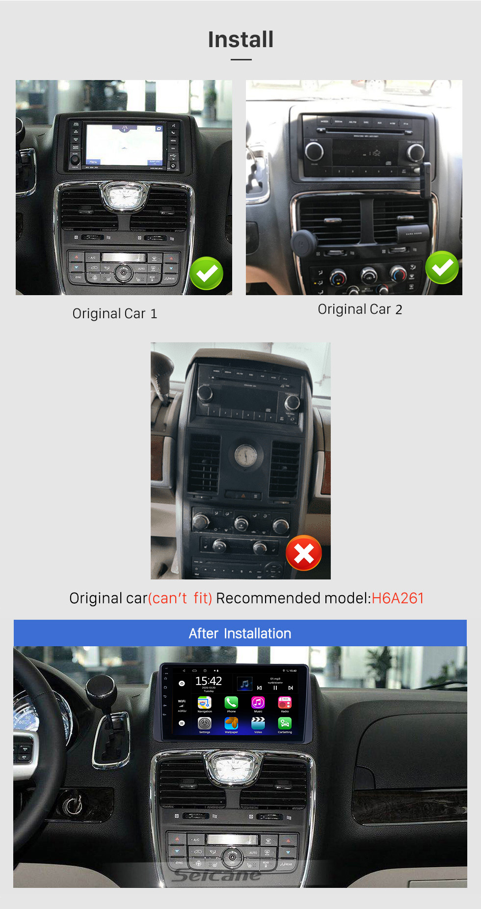 Seicane Für Dodge Grand Caravan 2008-2020 Chrysler Town &amp;amp;amp;amp; Country 2012-2016 Chrysler Grand Voyager 5 2011-2015 Touchscreen Carplay Radio Android 13.0 GPS Navigationssystem Bluetooth Autoradio Ersatz