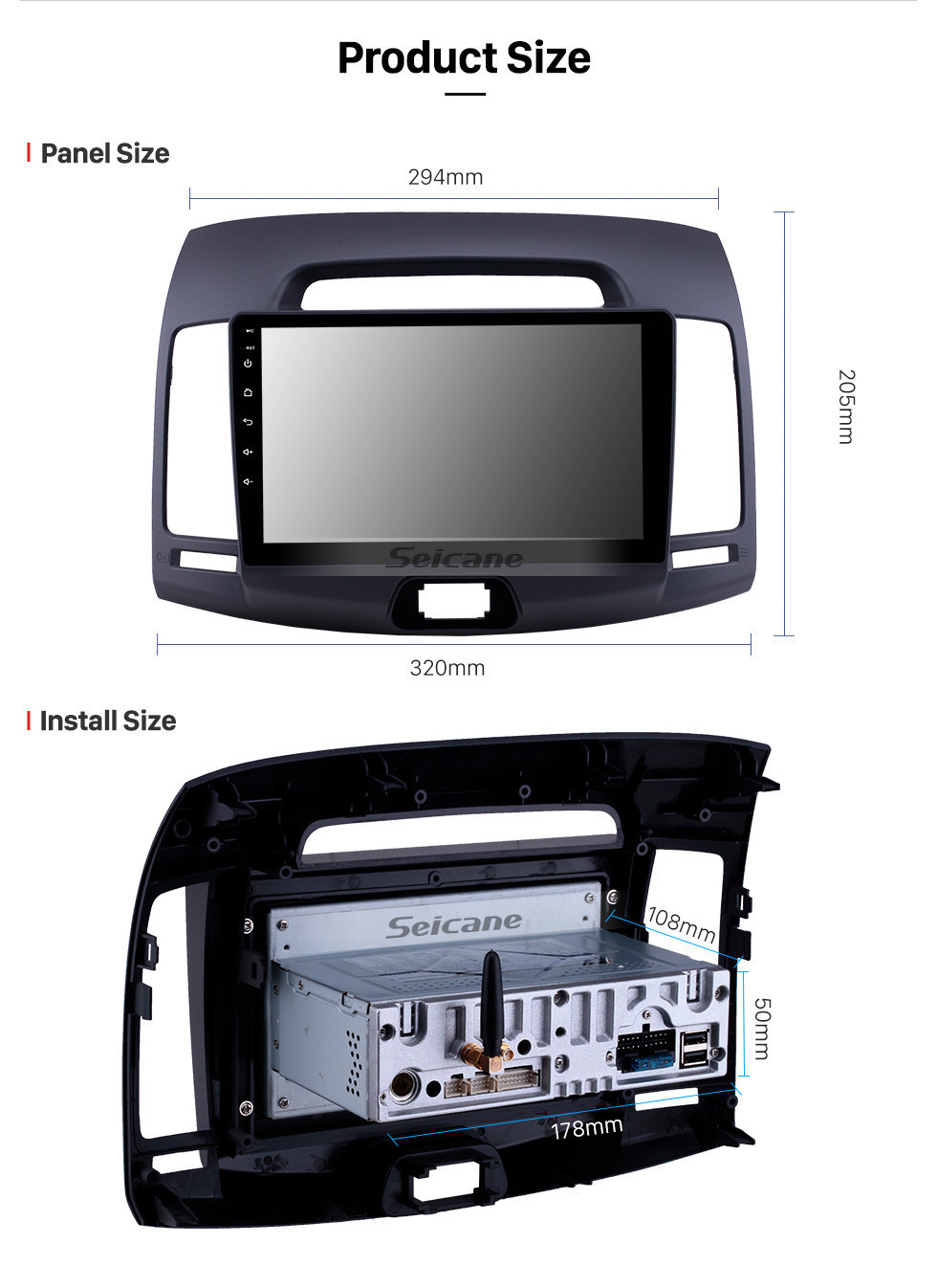 Seicane Andriod 11.0 HD Touchscreen 9 Zoll 2007-2011 Hyundai Elantra Autoradio GPS-Navigationssystem mit Bluetooth-Unterstützung DVR Lenkradsteuerung Carplay