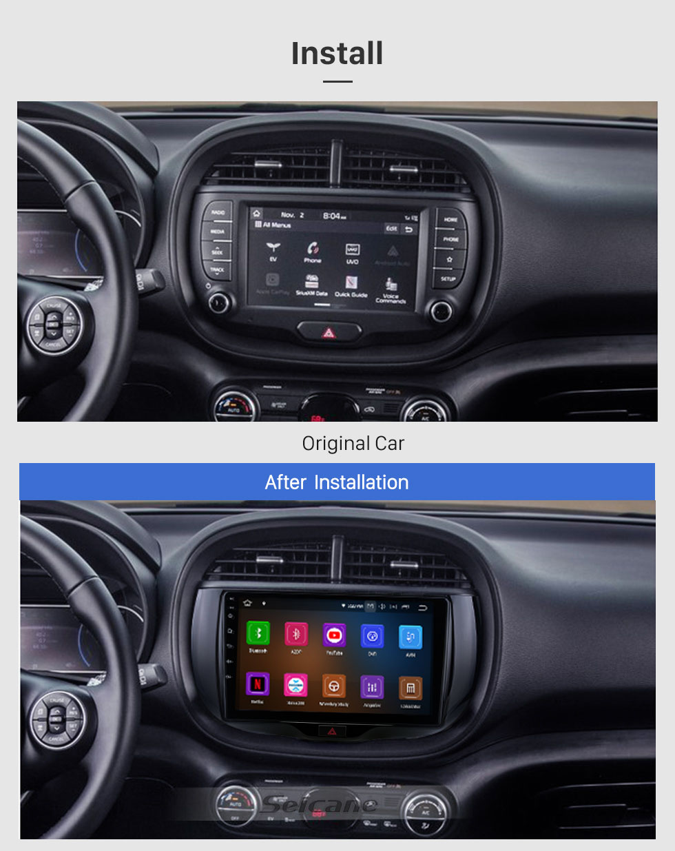 Seicane OEM Android 11.0 for 2019 Kia Soul Radio with Bluetooth 9 inch HD Touchscreen GPS Navigation System Carplay support DSP