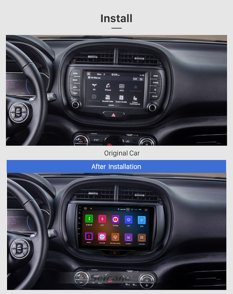 Seicane OEM Android 11.0 für 2019 Kia Soul Radio mit Bluetooth 9 Zoll HD Touchscreen GPS-Navigationssystem Carplay-Unterstützung DSP