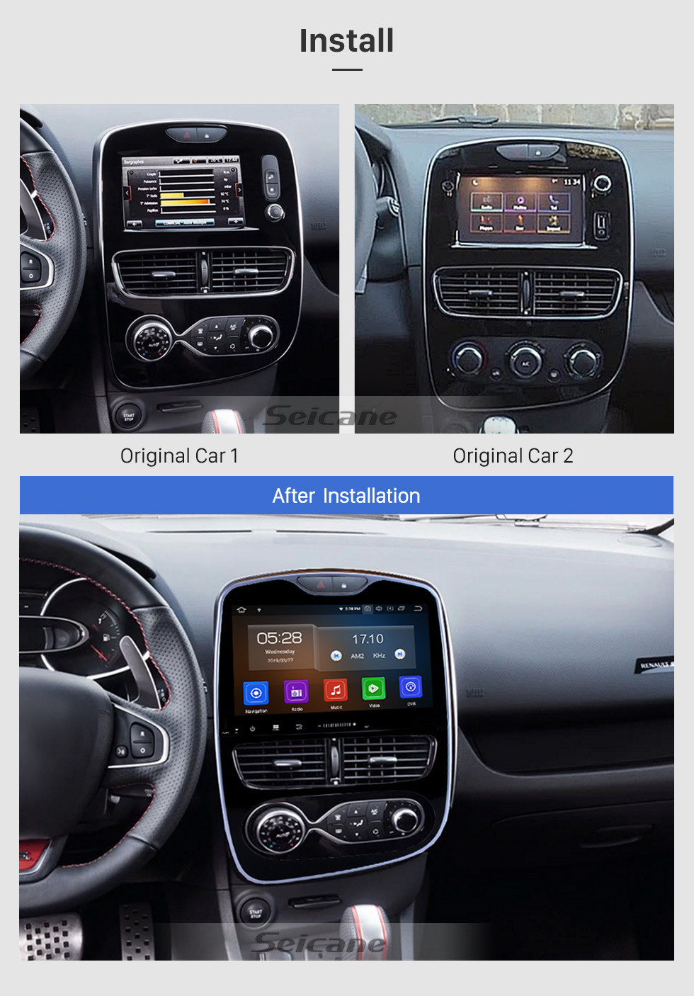 Seicane 10,1 pouces Android 11.0 Radio de navigation GPS pour 2016-2018 Renault Clio numérique / analogique (AT) Bluetooth Wifi HD écran tactile support Carplay DAB + OBD2