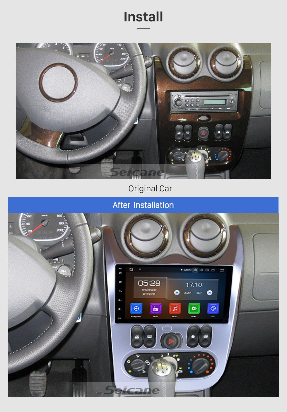 Seicane 9 pouces Android 12.0 HD Radio à écran tactile Navigation GPS pour 2009-2013 Renault duster logan Stéréo Bluetooth Support 4G Caméra de recul Commande au volant