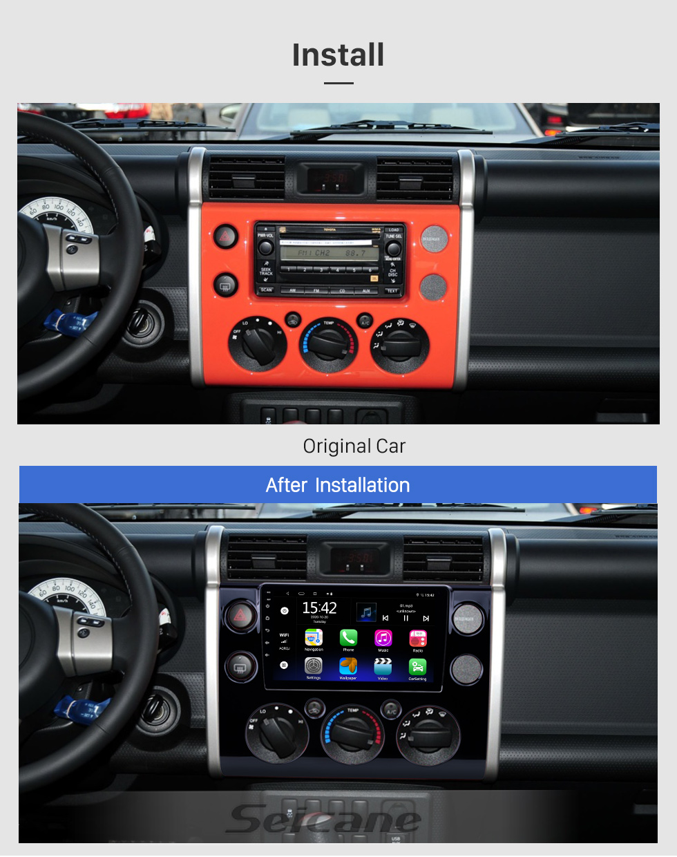 Seicane Android 10.0 HD Touchscreen de 9 polegadas para 2007-2018 Toyota FJ CRUISER Sistema de navegação GPS por rádio com suporte para Bluetooth Câmera traseira Carplay