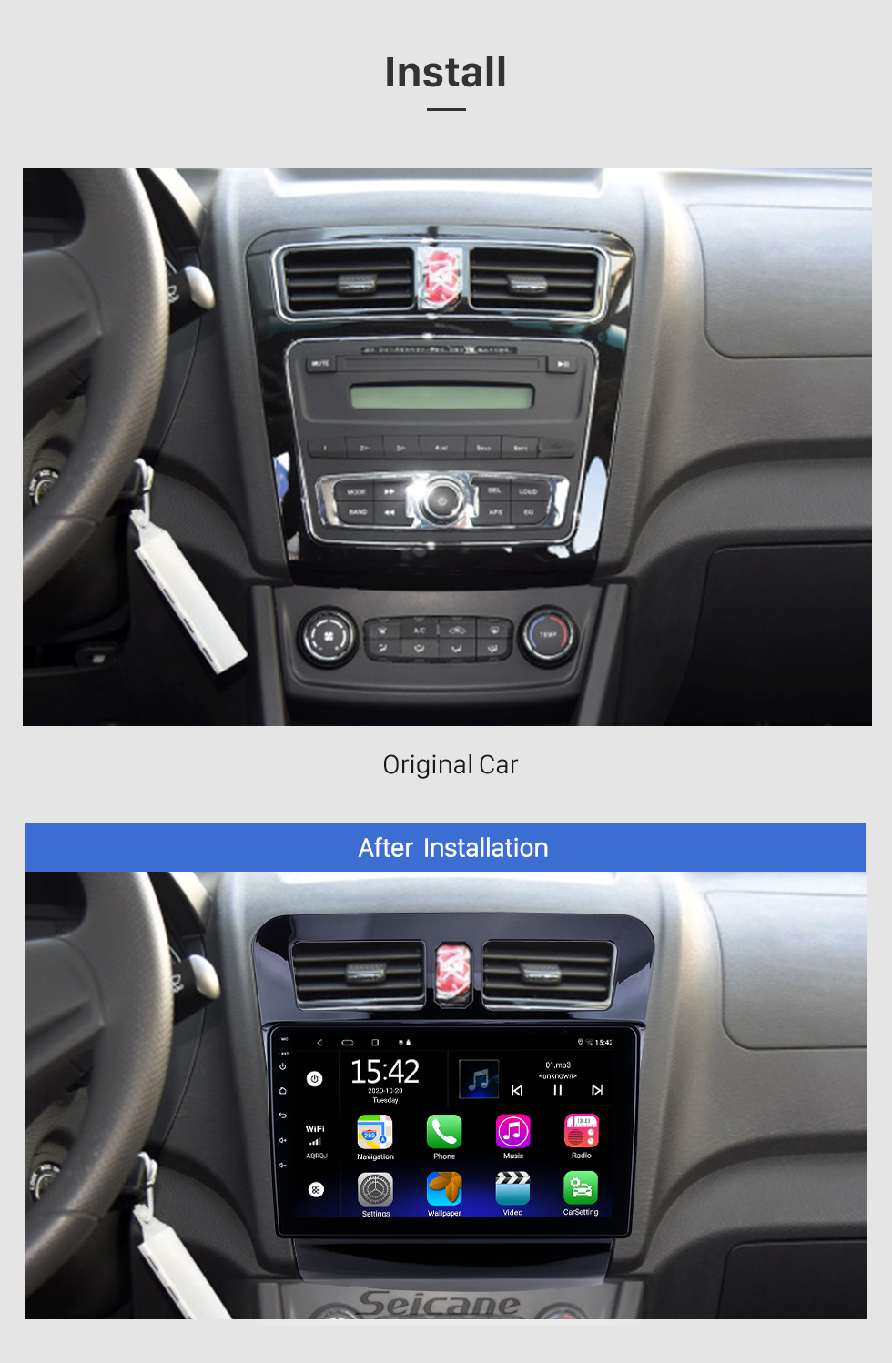 Seicane Android 10.0 HD Écran tactile 9 pouces pour Jianghuai A13 IFV4 2014-2016 Radio Système de navigation GPS avec prise en charge Bluetooth Caméra arrière Carplay