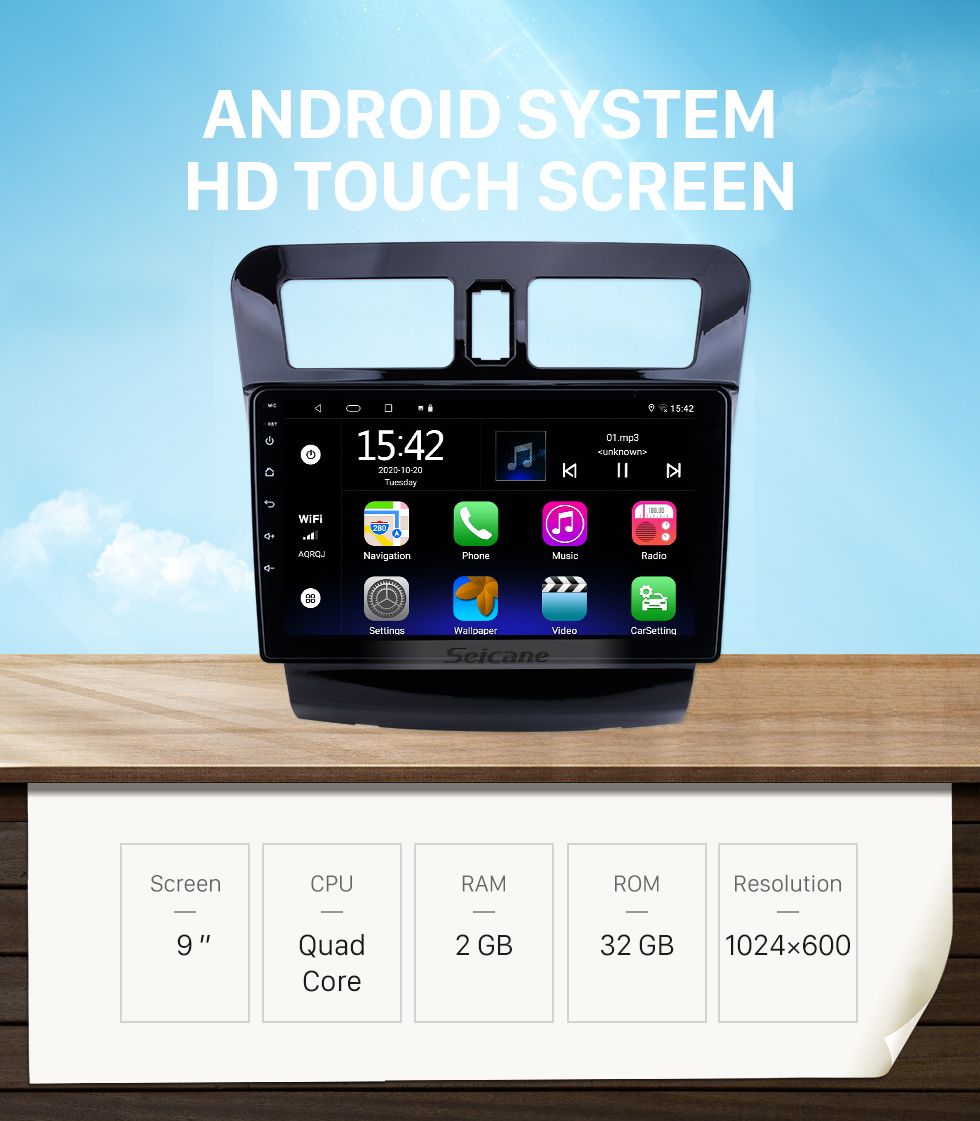 Seicane Android 10.0 HD Touchscreen de 9 polegadas para Jianghuai A13 IFV4 2014-2016 Rádio Sistema de navegação GPS com suporte para Bluetooth Câmera traseira Carplay