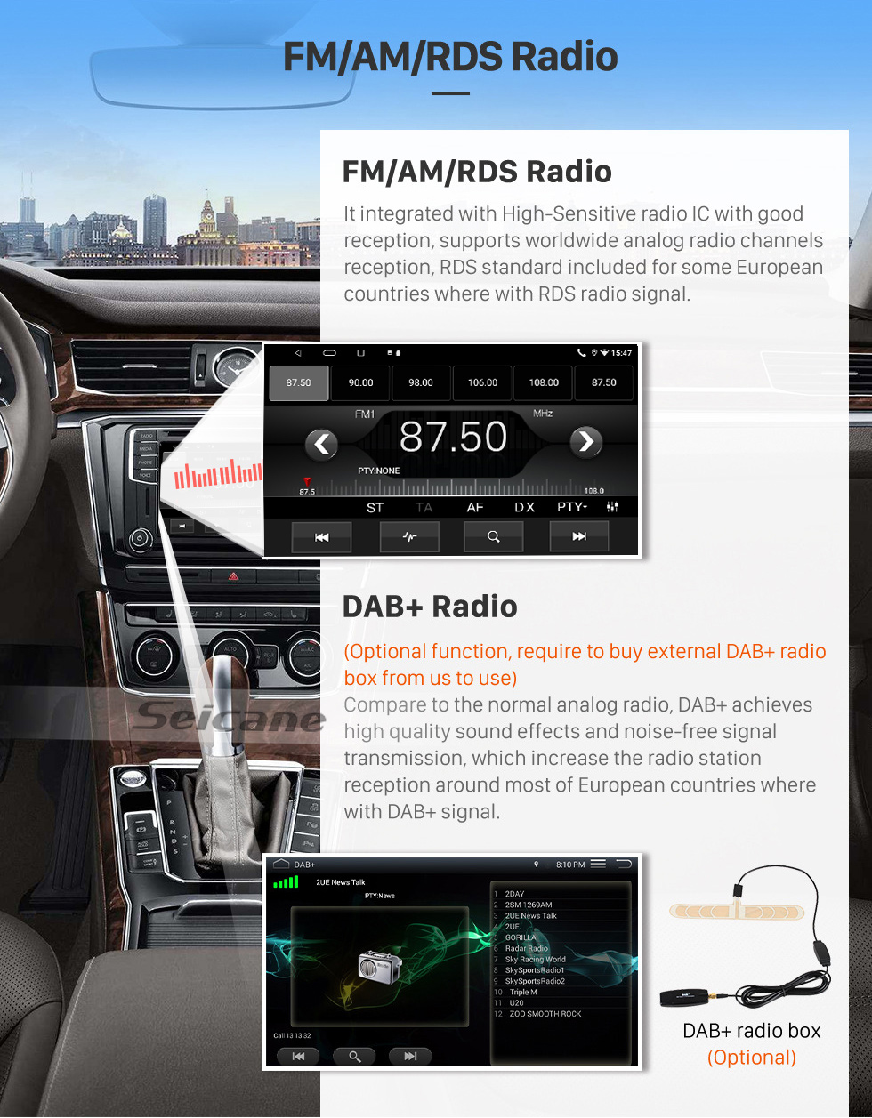 Seicane Para 2011 Volkswagen SAGITAR Radio Android 10.0 HD Pantalla táctil Sistema de navegación GPS de 10.1 pulgadas con soporte Bluetooth Carplay DVR