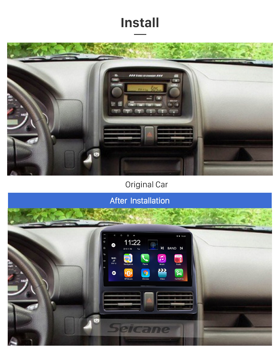 Seicane Android 10.0 para Honda CRV 2002 Radio GPS Navigation System 9 polegadas HD Touchscreen com suporte para Bluetooth Carplay Câmera traseira DVR