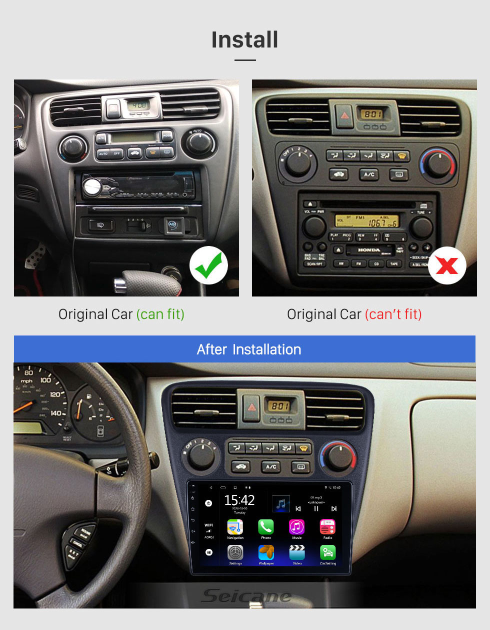 Seicane Android 10.0 HD Touchscreen 9 Zoll Für Honda Six Accord 2001 Radio GPS Navigationssystem mit Bluetooth-Unterstützung Carplay Rückfahrkamera