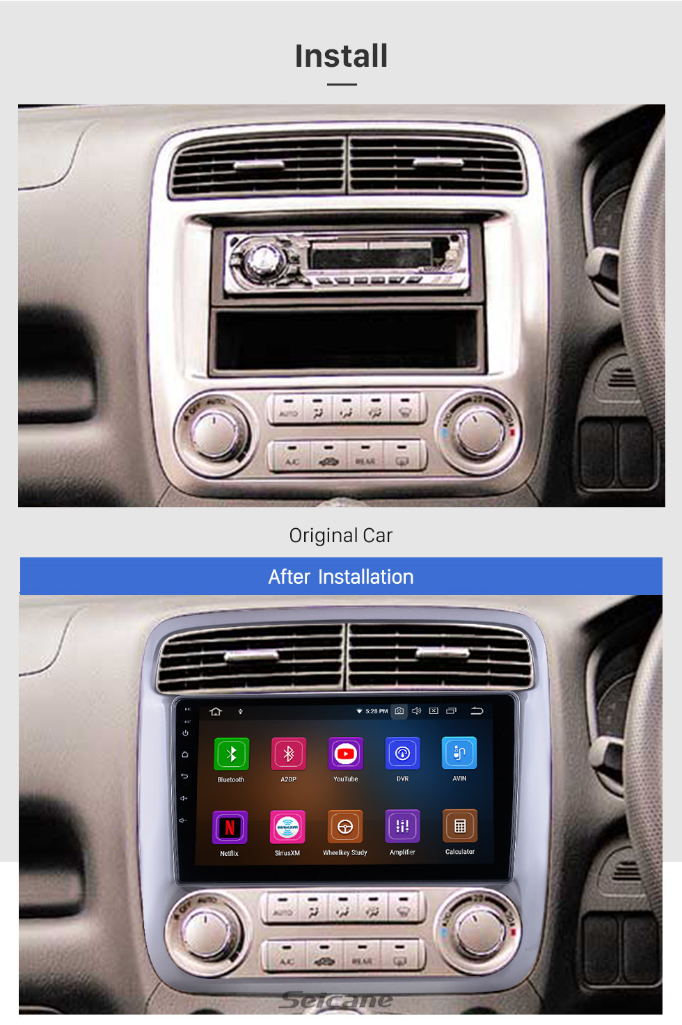 Seicane OEM Android 11.0 für 2001-2004 Honda Stream Radio mit Bluetooth 9 Zoll HD Touchscreen GPS-Navigationssystem Carplay-Unterstützung DSP