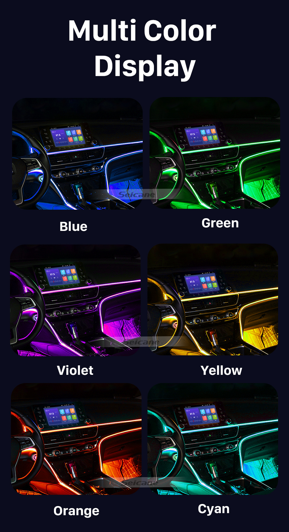 Seicane Car Atmosphere Lamp with 64 Colors for Universal Car Vehicles