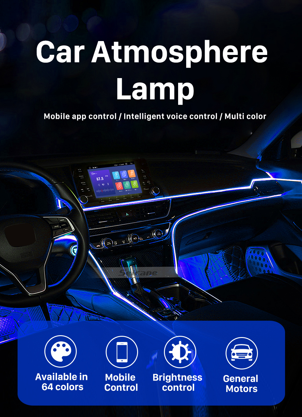 Seicane Car Atmosphere Lamp with 64 Colors for Universal Car Vehicles